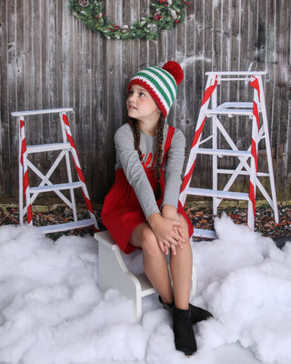 Green & white sparkle striped Christmas hat with giant red pom pom by Two Seaside Babes