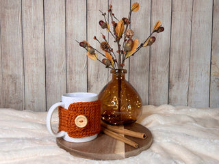 Pumpkin spice mug cozy for coffee cup by Two Seaside Babes