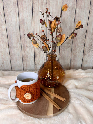 Pumpkin spice mug cozy for coffee cup by Two Seaside Babes