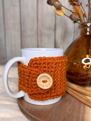 Pumpkin spice mug cozy for coffee cup by Two Seaside Babes