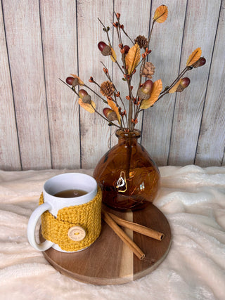 Golden yellow mug cozy for coffee cup by Two Seaside Babes