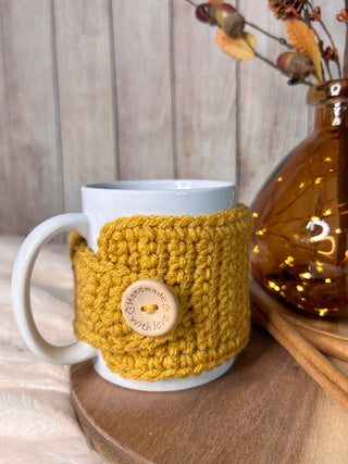 Golden yellow mug cozy for coffee cup by Two Seaside Babes