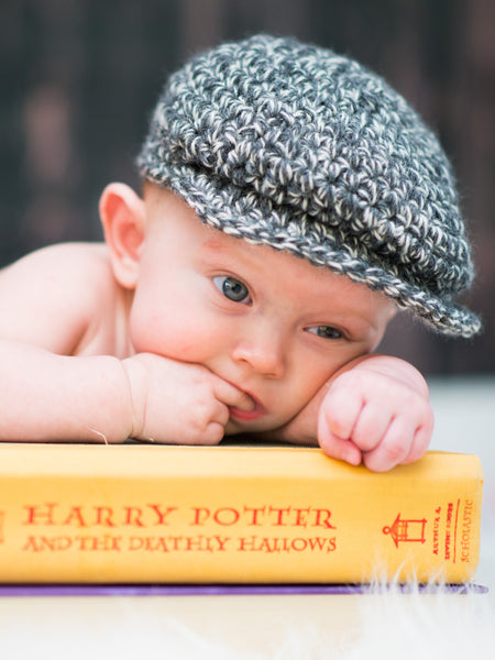 3 to 6 Month Charcoal Gray & Cream | Irish wool Donegal newsboy hat, flat cap, golf hat | newborn, baby, toddler, boy, & men's sizes