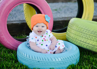 Orange flapper beanie hat | 40 flower colors available