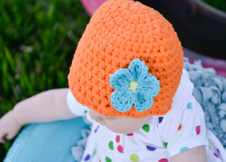 Orange flapper beanie hat | 40 flower colors available