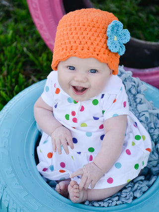 Orange flapper beanie hat | 40 flower colors available