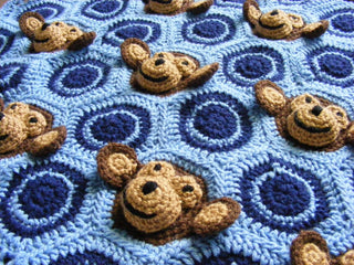 Crochet pattern baby boy monkey face & circles motif PDF digital download by Two Seaside Babes