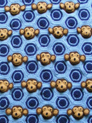 Crochet pattern baby boy monkey face & circles motif PDF digital download by Two Seaside Babes