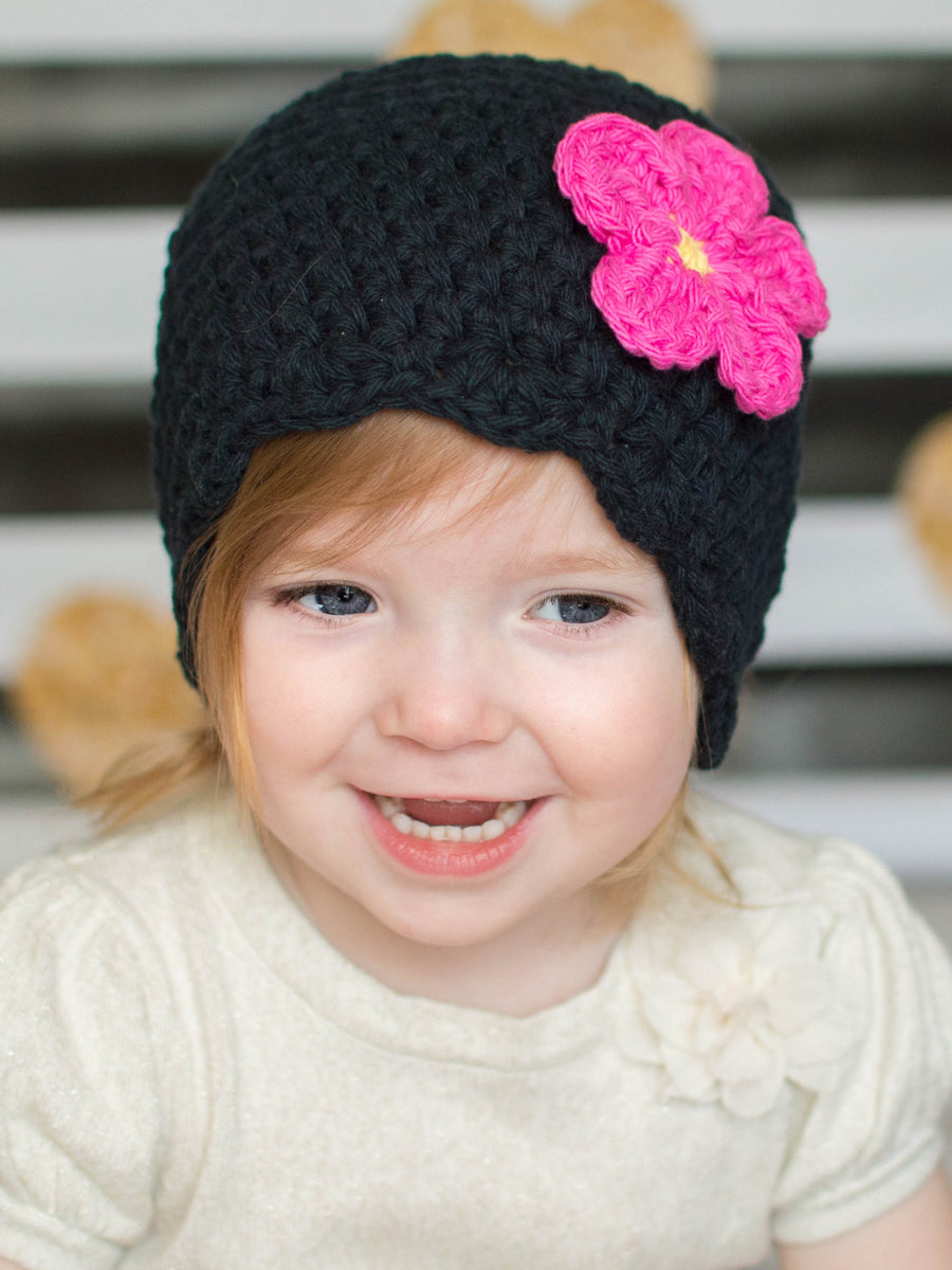 Black flapper beanie hat | 32 flower colors | baby, toddler, girl