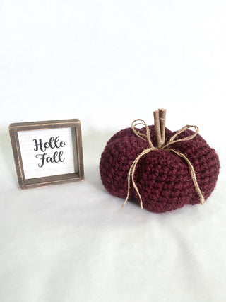 Red wine fall farmhouse decor crochet pumpkin by Two Seaside Babes
