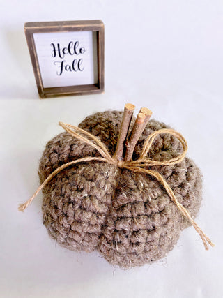 Barnwood brown fall farmhouse decor crochet pumpkin by Two Seaside Babes