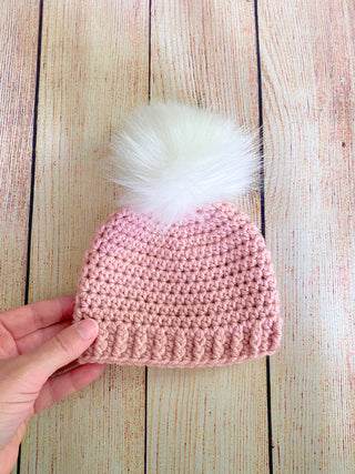 byRose pink faux fur pom pom hat Two Seaside Babes