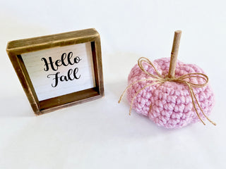 Pink blossom fall farmhouse decor crochet pumpkin