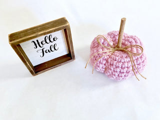 Pink blossom fall farmhouse decor crochet pumpkin