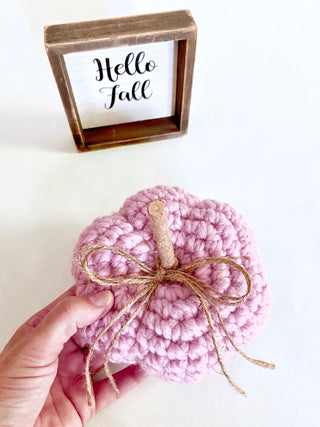 Pink blossom fall farmhouse decor crochet pumpkin