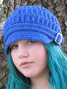 Cobalt blue buckle newsboy cap by Two Seaside Babes