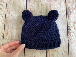 Navy blue mini pom pom hat