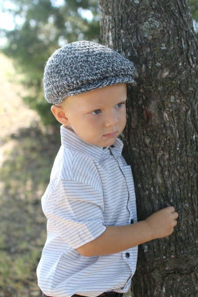 Charcoal gray & cream Irish wool newsboy hat
