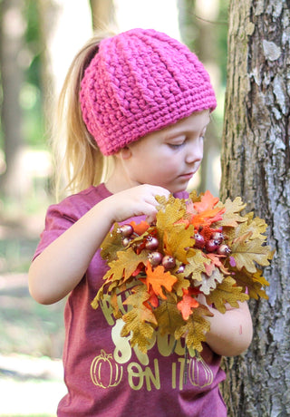 32 colors messy bun ponytail beanie winter hat