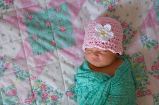 Light pink flapper beanie hat | 40 flower colors available