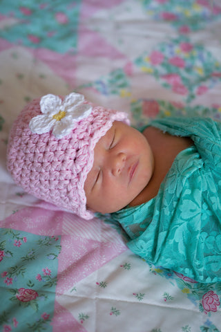 Light pink flapper beanie hat | 40 flower colors available