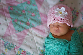 Light pink flapper beanie hat | 40 flower colors available