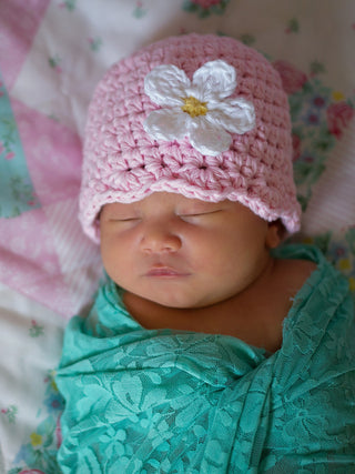Light pink flapper beanie hat | 40 flower colors available