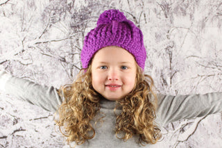 NEW purple orchid pom beanie winter hat