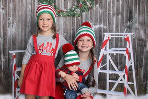 NEW color combinations for our striped Christmas hat with giant pom pom