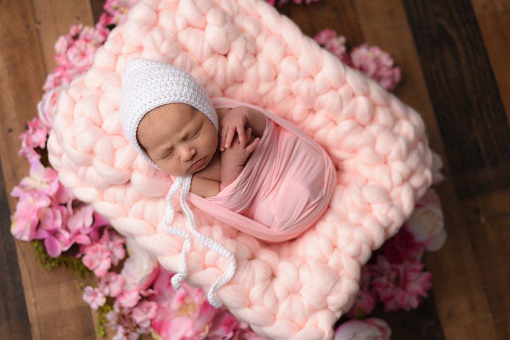 NEW pale pink newborn photo prop chunky bump blanket