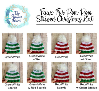 8 colors faux fur pom pom striped Christmas hat by Two Seaside Babes