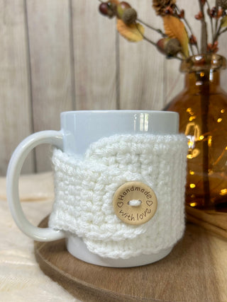 White mug cozy for coffee cup by Two Seaside Babes