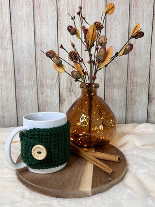 Forest green mug cozy for coffee cup by Two Seaside Babes