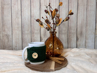 Forest green mug cozy for coffee cup by Two Seaside Babes