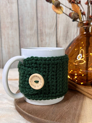 Forest green mug cozy for coffee cup by Two Seaside Babes