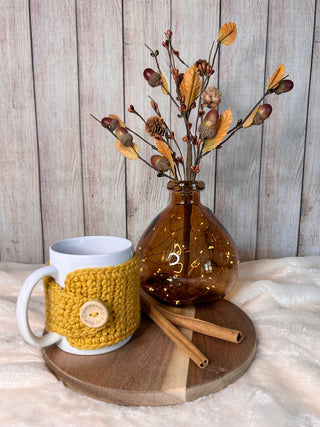 Golden yellow mug cozy for coffee cup by Two Seaside Babes