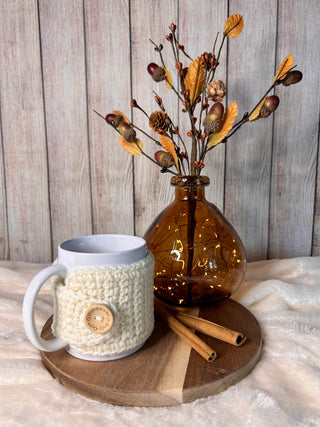 Ivory mug cozy for coffee cup by Two Seaside Babes