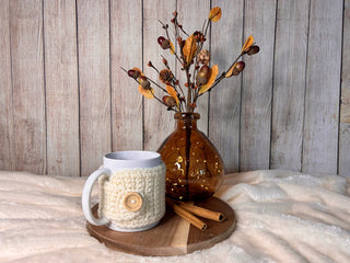 Ivory mug cozy for coffee cup by Two Seaside Babes