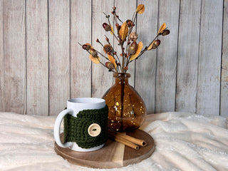 Olive green mug cozy for coffee cup by Two Seaside Babes