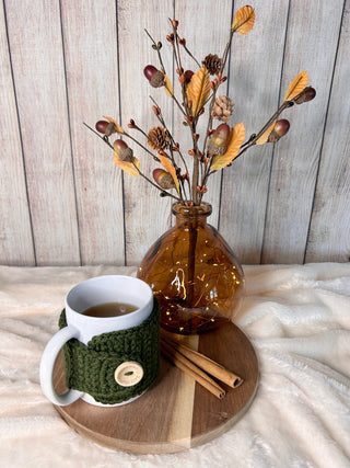 Olive green mug cozy for coffee cup by Two Seaside Babes