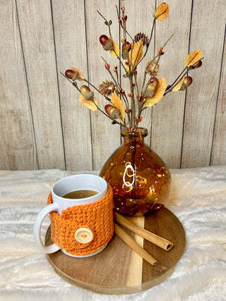 Pumpkin mug cozy for coffee cup by Two Seaside Babes