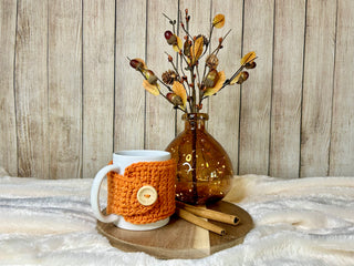 Pumpkin mug cozy for coffee cup by Two Seaside Babes