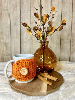 Pumpkin mug cozy for coffee cup by Two Seaside Babes