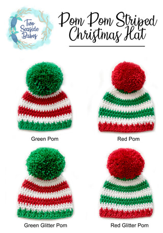 4 color combinations striped Christmas hat with giant pom pom