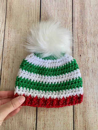 8 colors faux fur pom pom striped Christmas hat