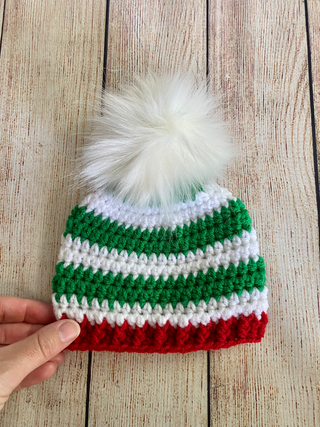 8 colors faux fur pom pom striped Christmas hat