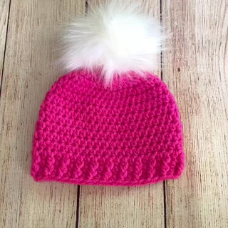 Hot Pink Faux Fur Pom Pom Hat by Two Seaside Babes