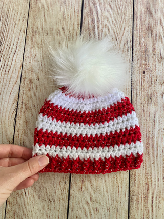 8 colors faux fur pom pom striped Christmas hat