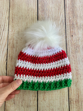 8 colors faux fur pom pom striped Christmas hat