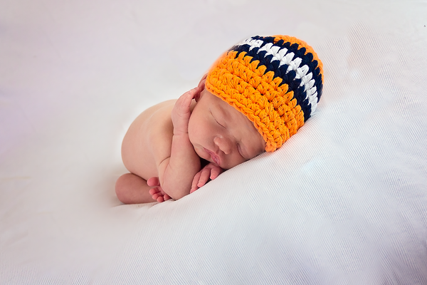 Newborn Orange, Navy Blue, & White Striped Visor Beanie